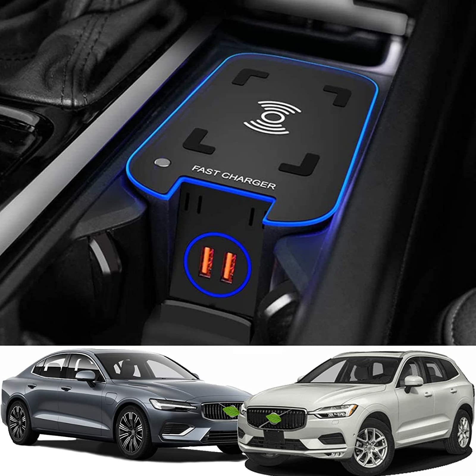 Caricabatterie Wireless Rapido Tappetino di Ricarica Wireless Veloce per Telefono da 15 W, per VO-L-VO XC90 2015-2020/XC60 2018-2020/S90 V90 2017-2020/V60 S60 2019 2020, Caricabatterie Wireless per C