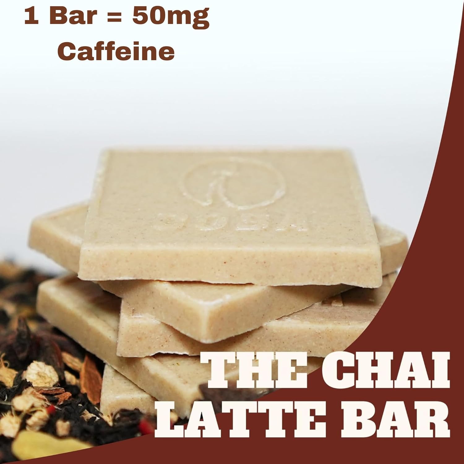 COBA Caffeinated Coffee Chocolate [1 Bar = 1 Cup of Chai] - Energy Boost, Portable, All Natural Caffeine for Gym, Travel, Daily Use - Gluten Free, Non GMO (8 Pack, Chai)