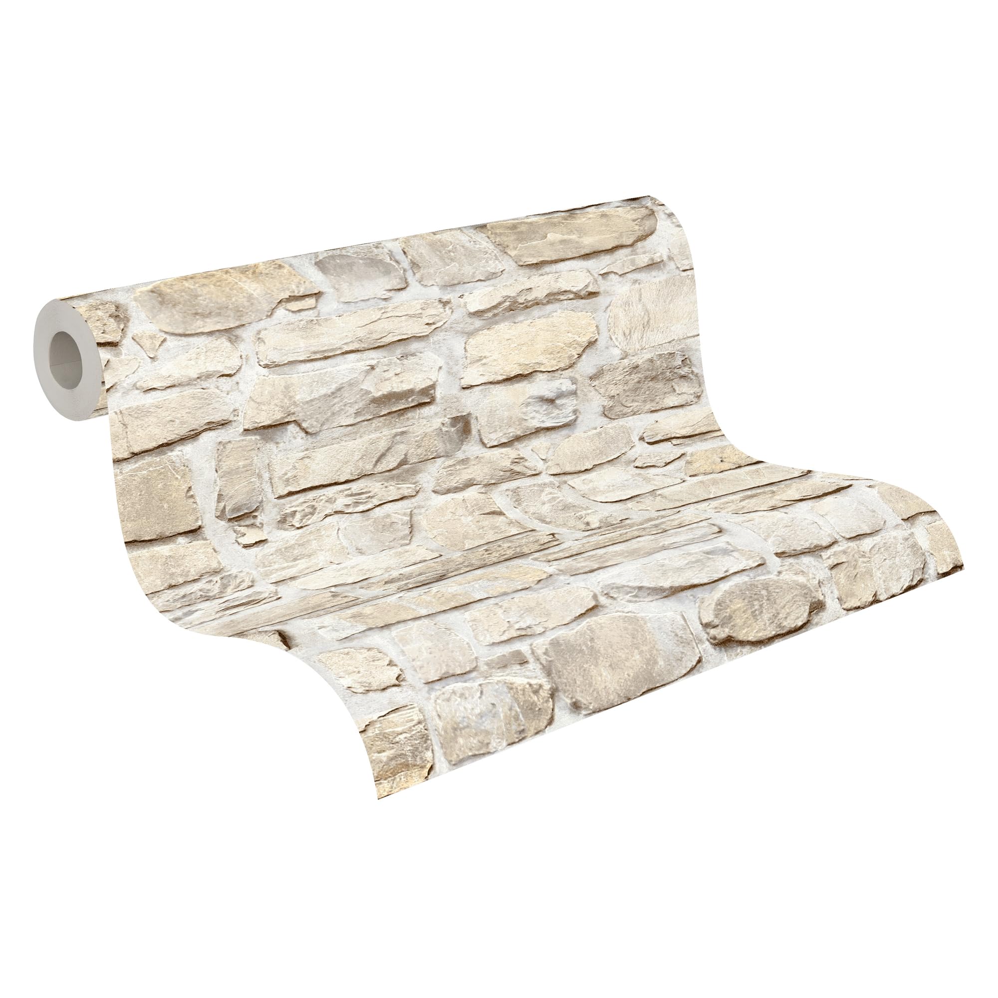 A.​S. Création papier peint intissé style maison de campagne en beige, jaune – papier peint effet pierre naturelle authentique 10,​05 m x 0,​53 m – 363703
