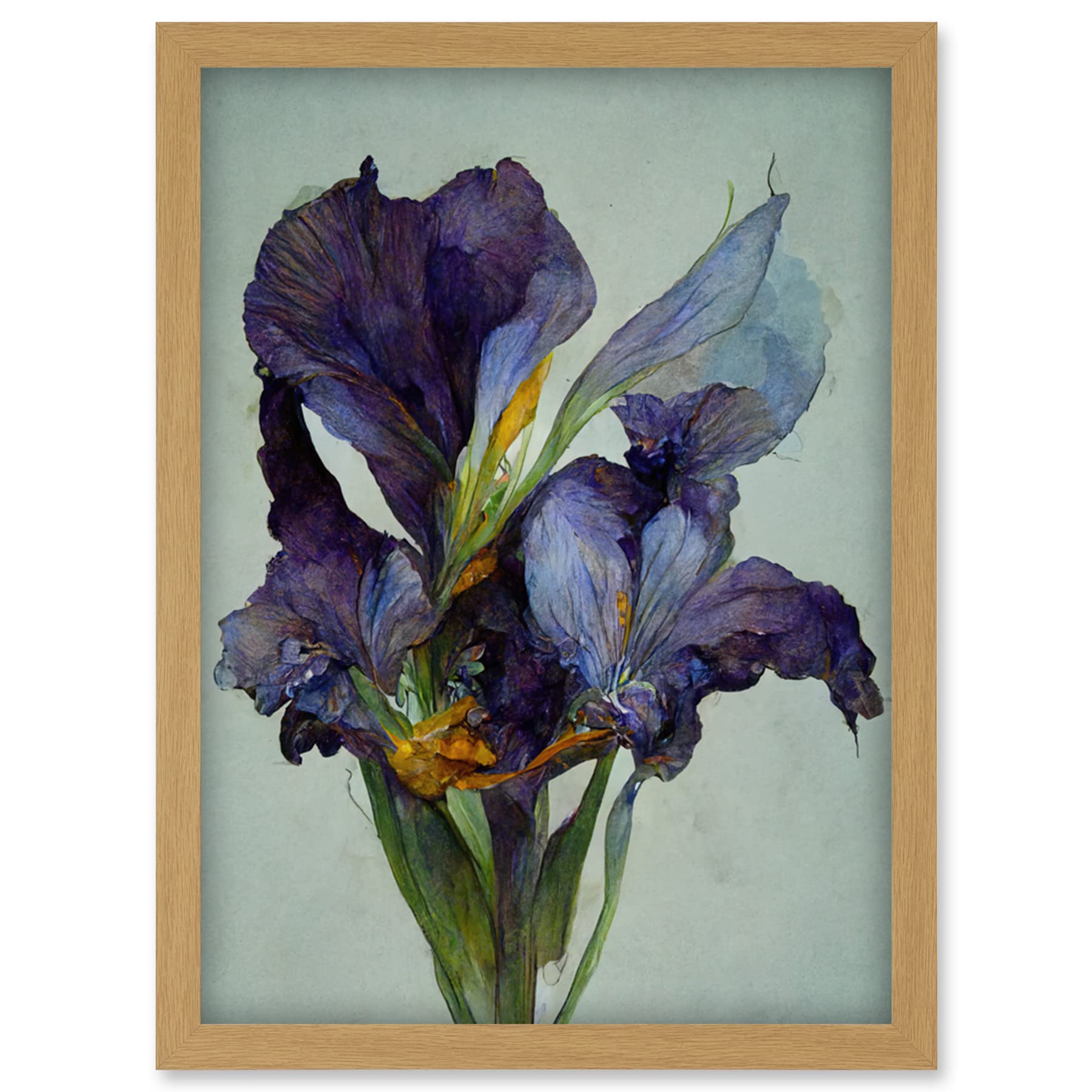 Iris Floral Watercolour Artwork Framed Wall Art Print - A4 - Artery8