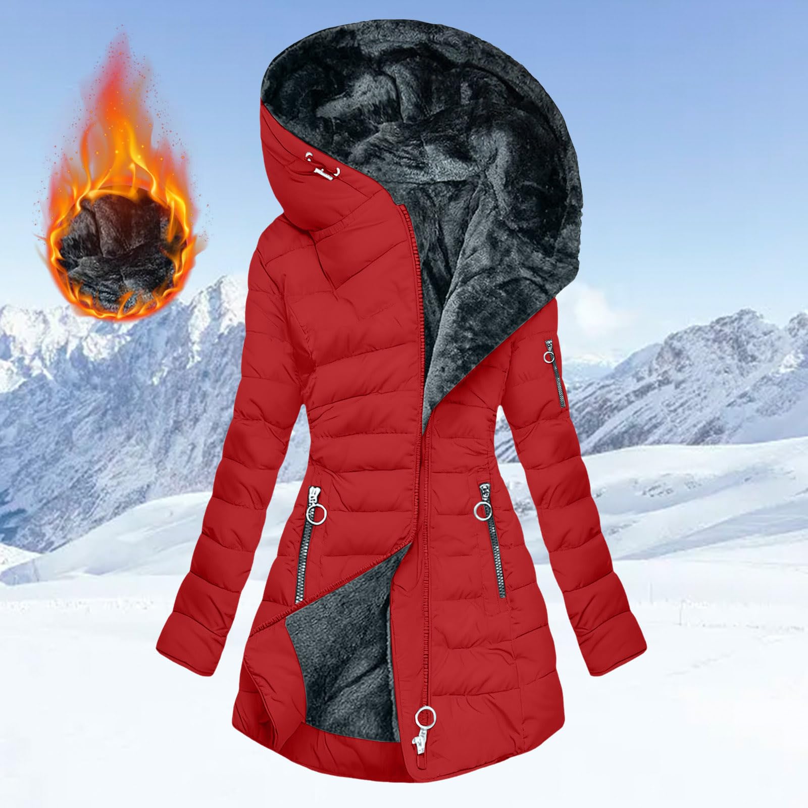 Giubbotto Donna Invernale Lungo Piumino Cappotto Trapuntato Imbottita in Caldo Giacca Unico Giacche Piumini Caldo all'aperto Capispalla Freddo Casual Outdoor Cappotti con Cappuccio Cappotto Cerniera