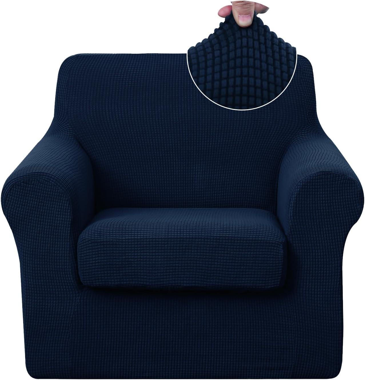 U-NICE HOME 2 Pieces Chair Covers Stretch Couch Cover Sofa Cover Washable Chair Slipcover with Individual Seat Cushion for Pet Friendly(Chair, Navy) Navy Armchair (1 Cushion)