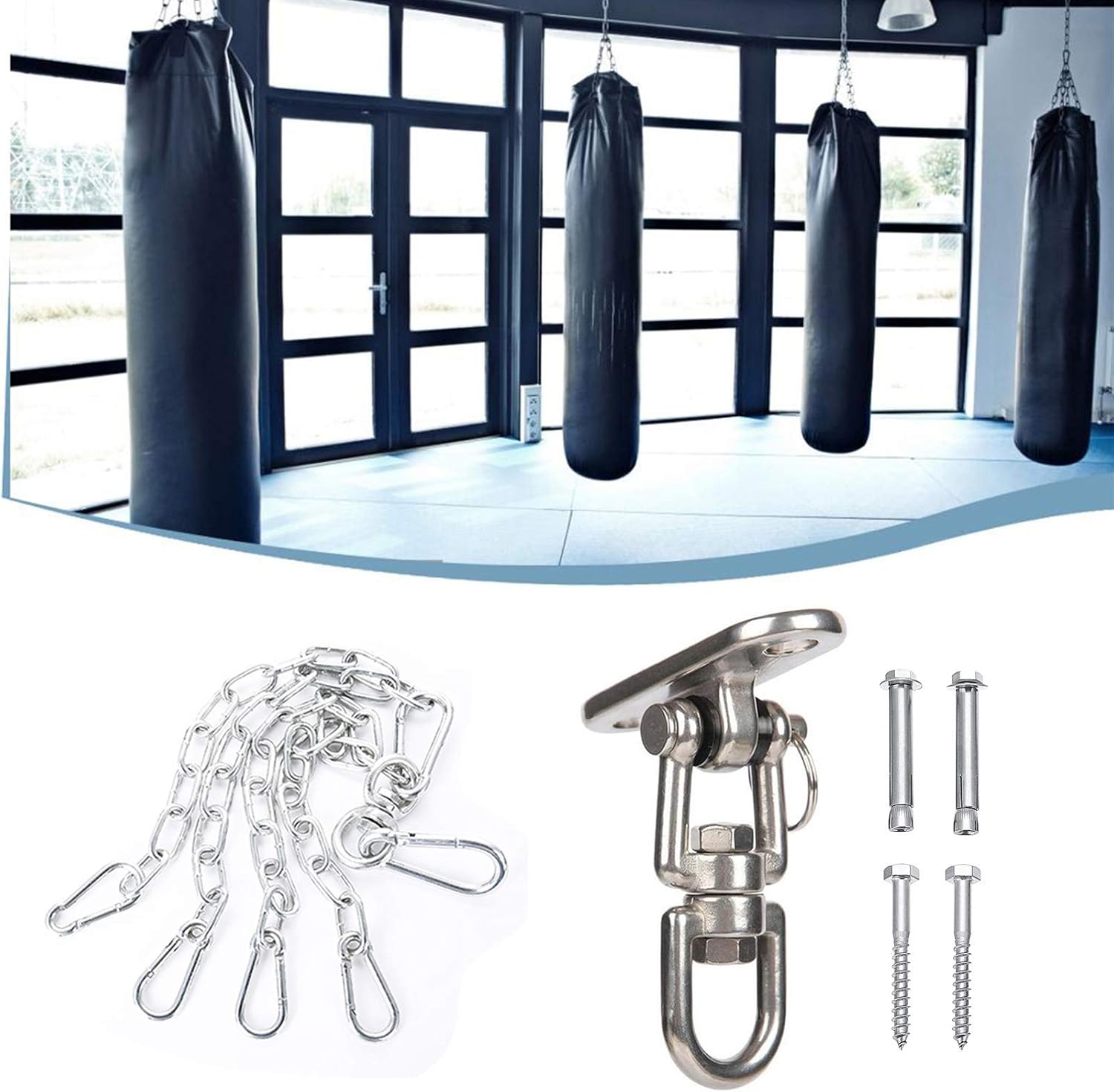 Stainless Steel Antirust Punch Bag Stand, Boxing Bag Stand with 4 Strand Hanging Steel Swivel Chain, Punch Bag Bracket Punching Bag Stand, Boxing Accessories for Punching Training