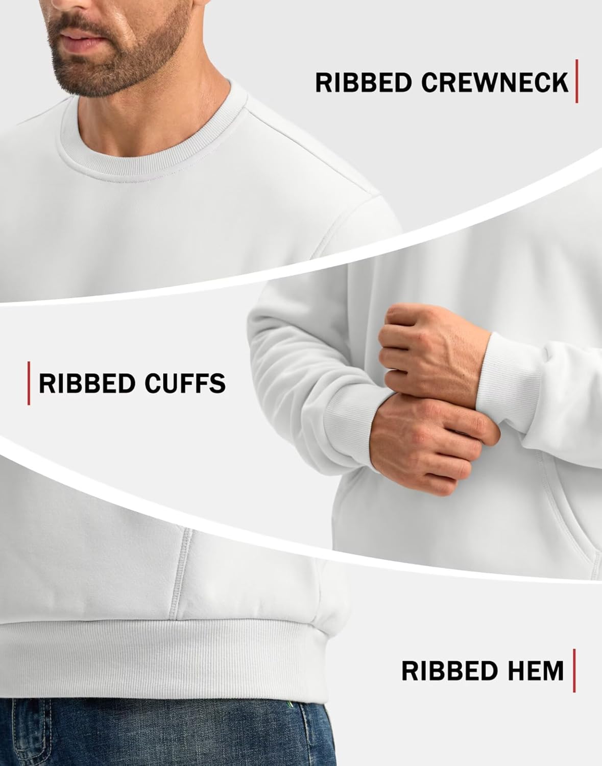 Pudolla Men's Sherpa Lined Sweatshirts Warm Soft Crewneck Sweatshirts Heavyweight Winter Pullover Kangaroo with Pouch Pocket - Image 5