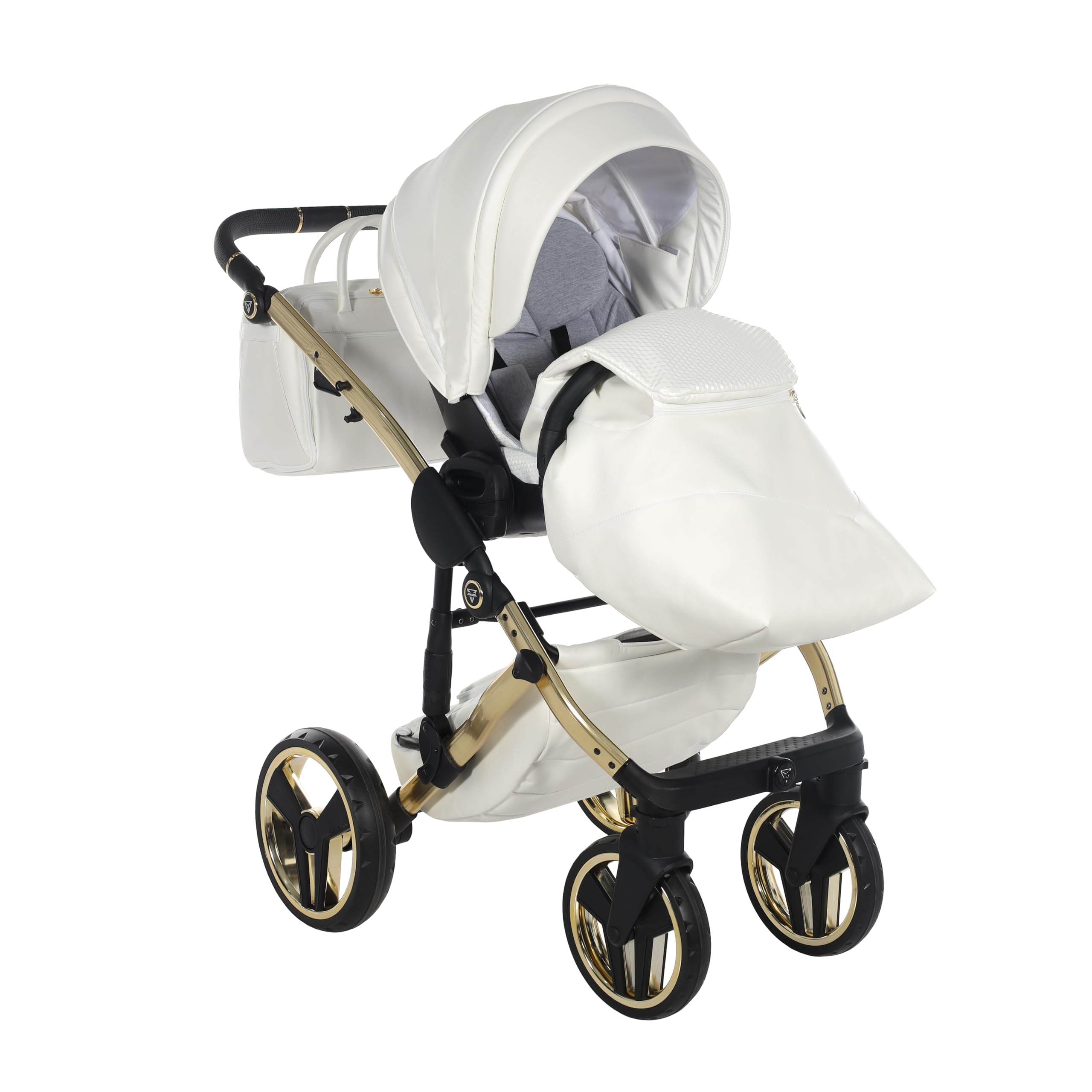 Junama Passeggino TRIO Diamond Fluo Individual 17 Bianco e Oro - 2in1 3in1 4in1 + ombrellino (4 in 1 con Base ISOFIX)