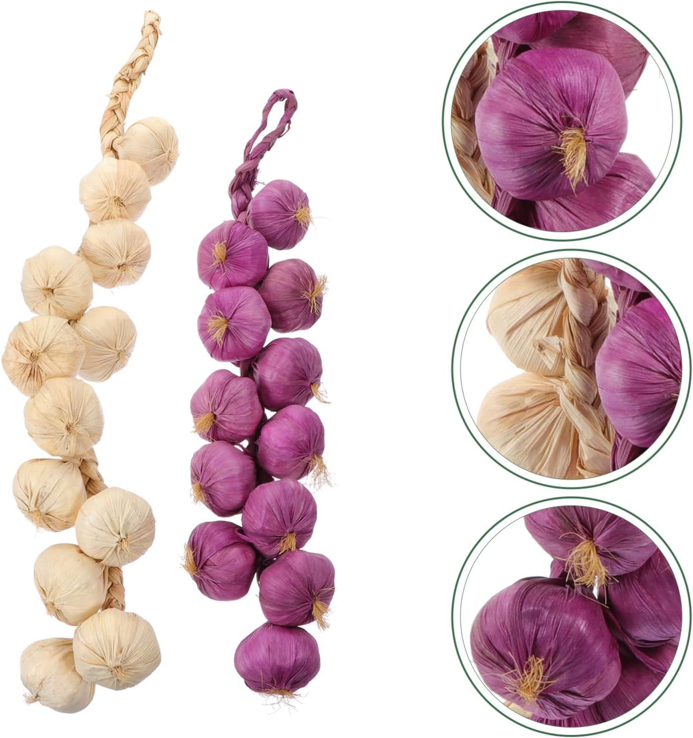 SEWACC 2pcs Artificial Garlics String Hanging Fake Garlics Artificial Foam Vegetables for Kitchen Garden Indoor Decoration Photography Props