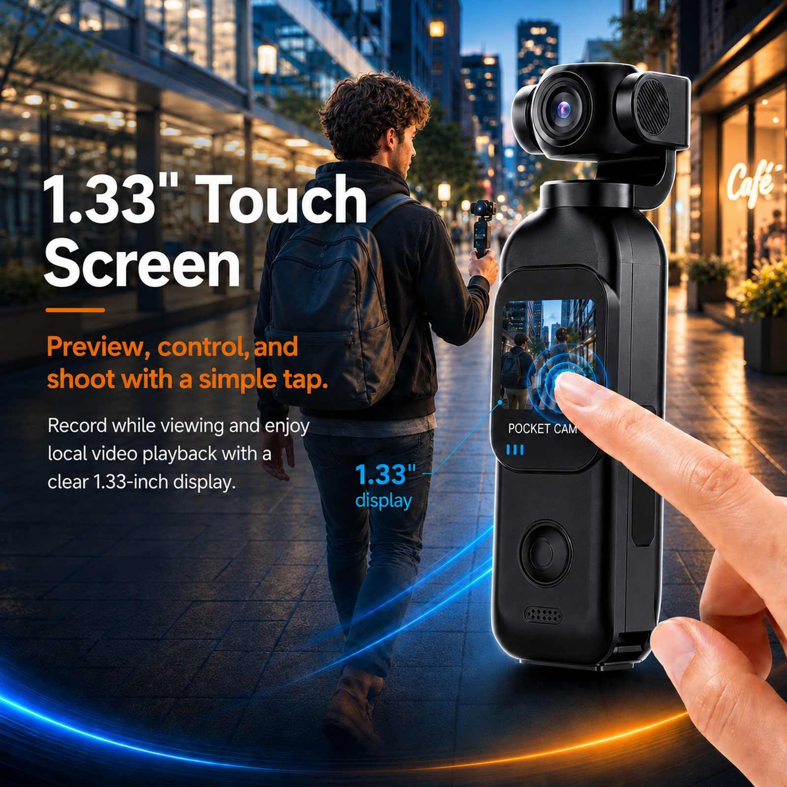 Vlog Kamera 1080P, Mini Pocket Camera/Bodycam mit Ladegriff für Lange Laufzeit, 32 GB Karte, 270°/130° Drehobjektiv, WiFi, 1,33" Touchscreen, tragbare POV Kamera für Alltag