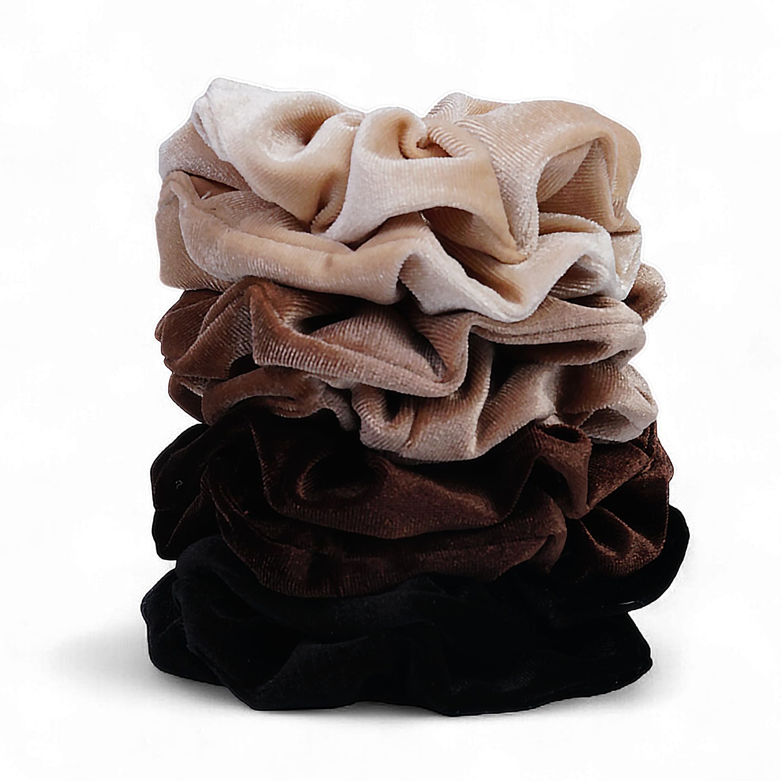 Velvet Scrunchies for Women – 8PCS Neutral Large Hair Ties – Black, Blonde, Dark Brown, Light Brown – No Crease, Frizz-Free, Soft & Gentle Elastic Hair Bands, Everyday Hair Accessories Gifts