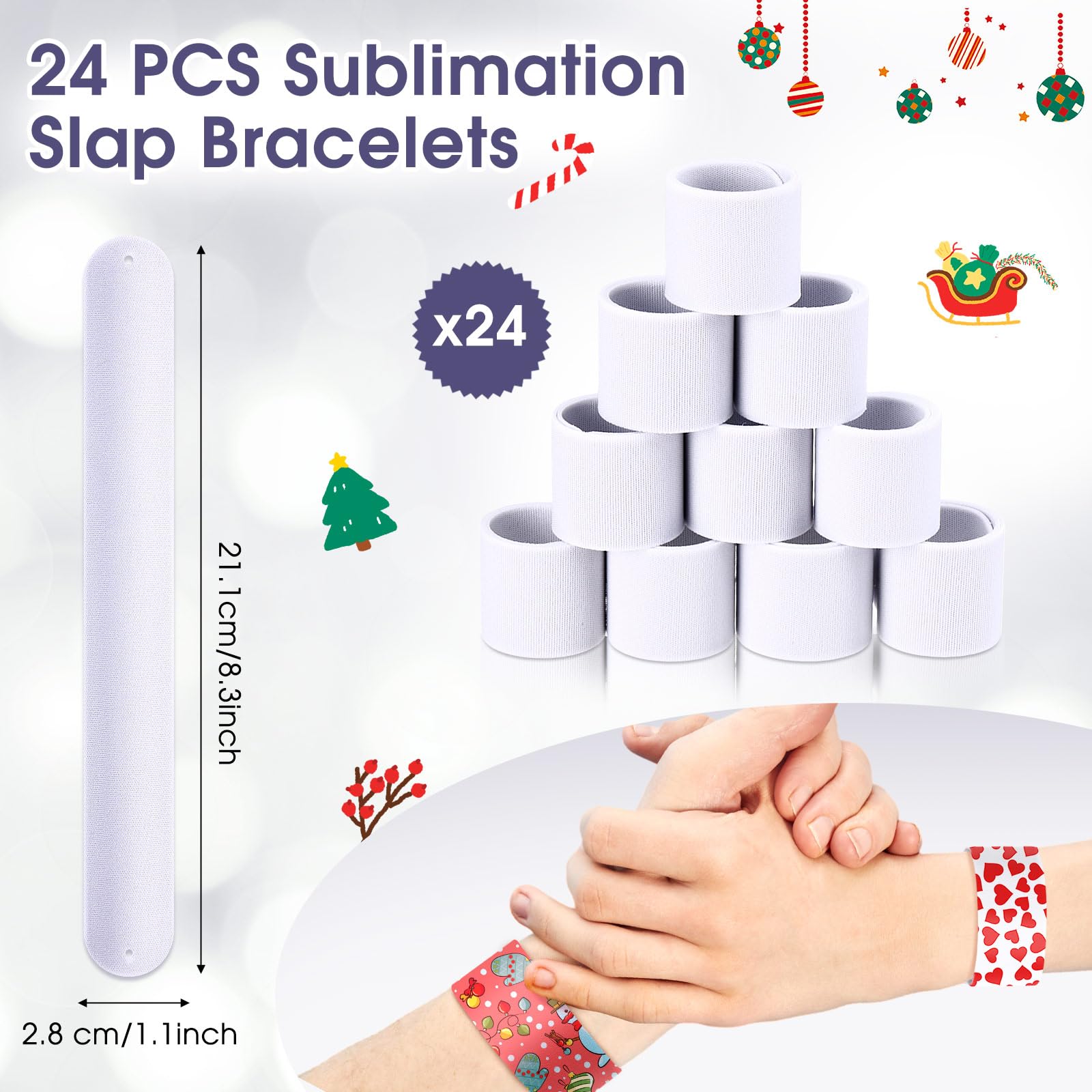 HyDren 24 Pcs Sublimation Slap Bracelets Blanks Bulk Items White Party Slap Bracelets Wristbands Snap Wrist Bands Bulk for DIY Crafts Party Favors Exchanging Gifts