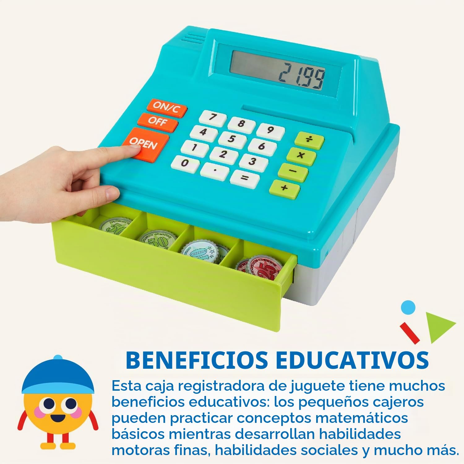 Battat Caja registradora de Juguete con calculadora y Dinero, Azul