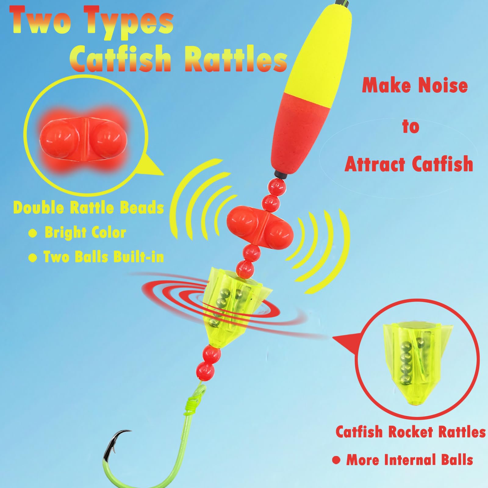 Catfish Rigs 6-Pack With Rattles Adjustable Float Rigs For Fresh