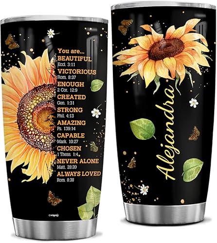 winorax Regalos inspiradores personalizados con diseño de girasol regalos cristianos victoriosos para mujeres cumpleaños Navidad 20 onzas vasos de