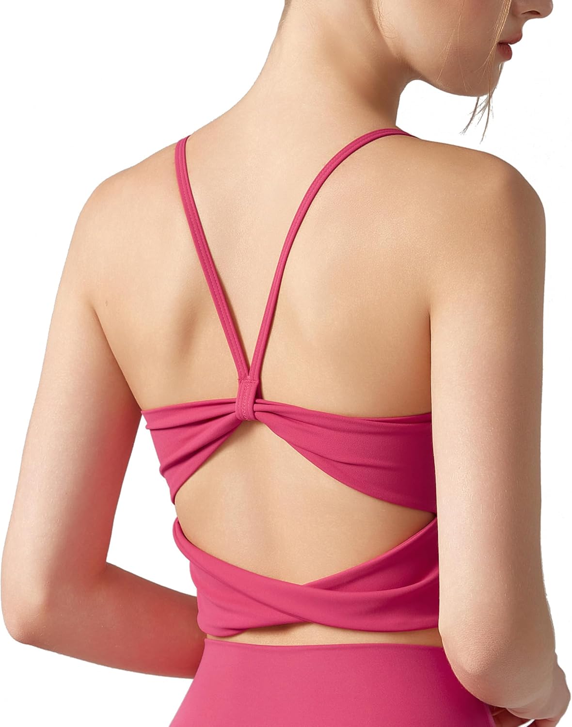 Womens Sports Bra Durable Strappy Workout Top Medium Support Padded Crop Tops, Tank Tops