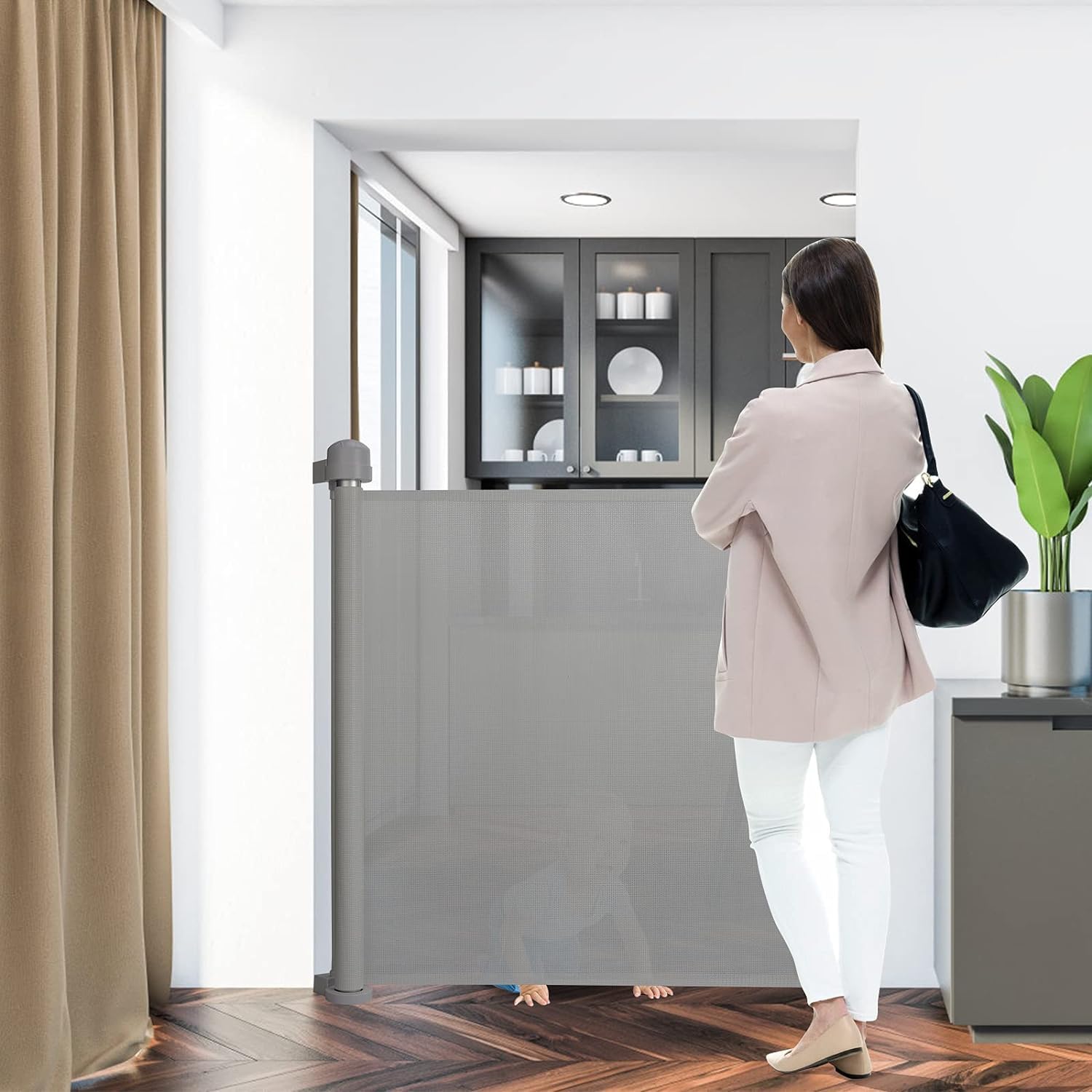 LARS360 Barrera de seguridad extensible de 0 a 180 cm, barrera para bebés, puerta retráctil, extensible, separador de seguridad para interiores y exteriores (gris)