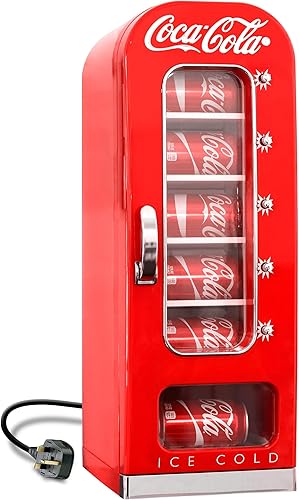 Miniatura 1 de Coca-Cola Retro Máquina expendedora estilo 10 latas mini nevera con ventana de exhibición enfriador de bebidas portátil ACDC para latas de refrescos