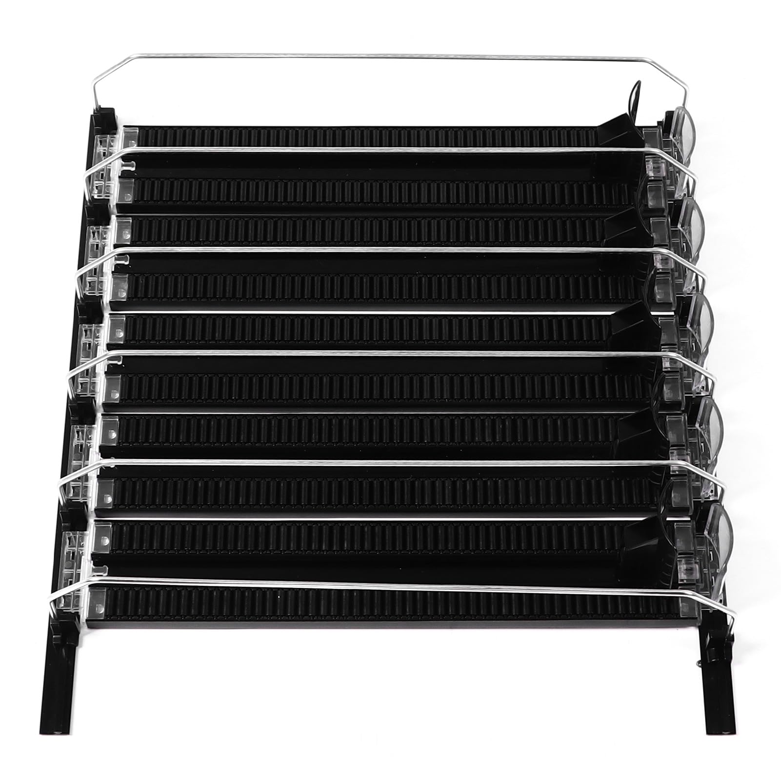 Dispensador de bebidas de refrigerador autocontrol, ajuste de ancho, refrescos a prueba de lluvia puede organizador de refrigerador, contiene latas y botellas, negro (5PCS)