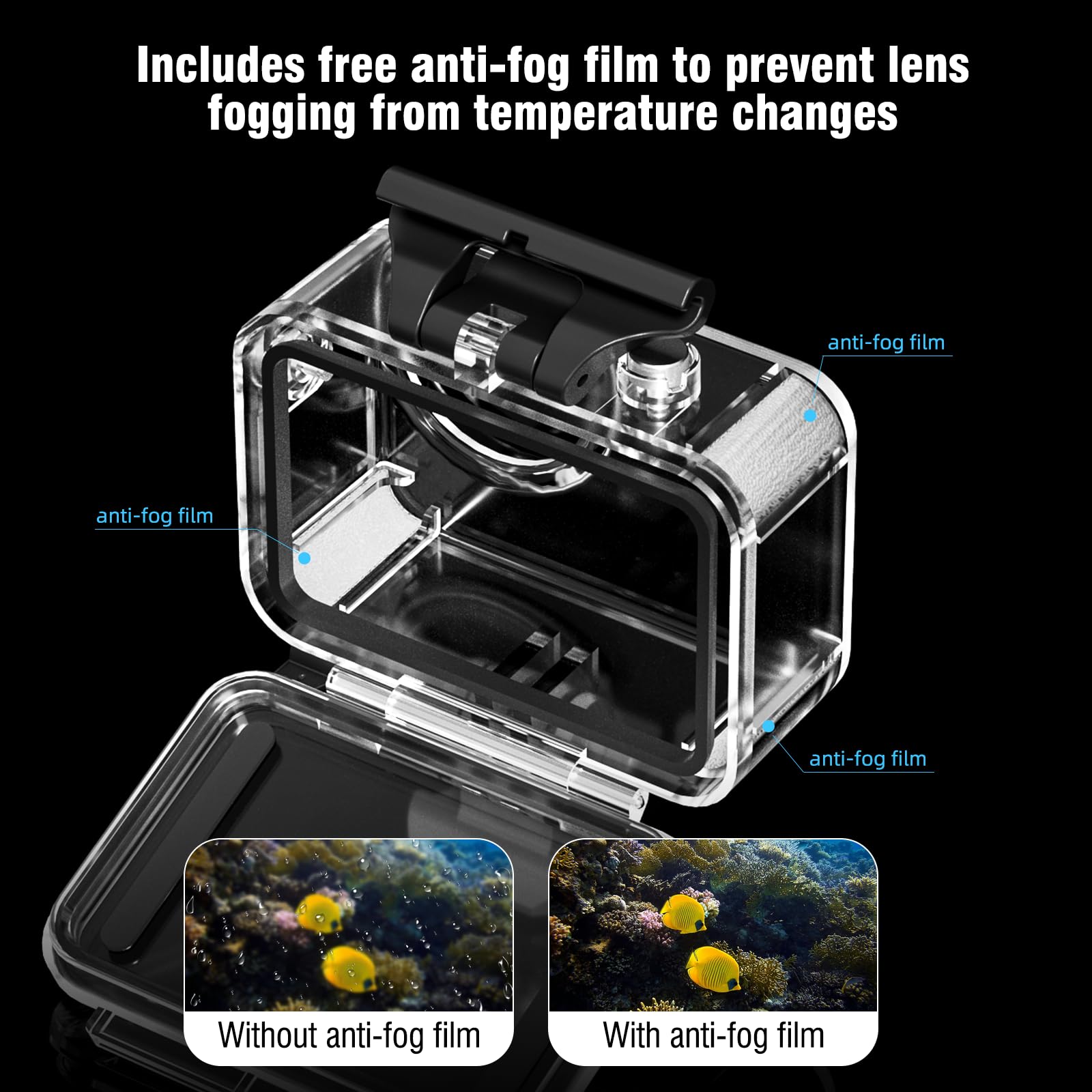 UTEBIT Unterwassergehäuse Für DJI Osmo Action 5/4/3 - Wasserdicht Bis 50m Mit Anti-Beschlag Pads