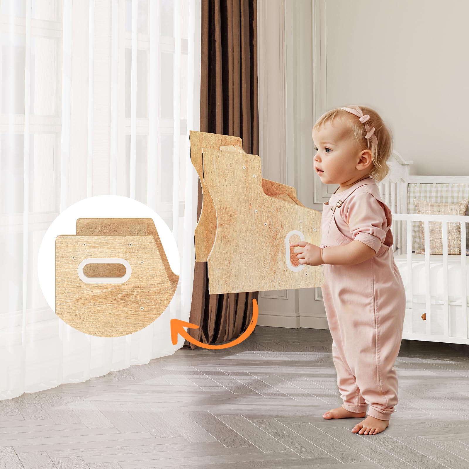 HOOBRO Marche Pied à 2 Niveaux pour Enfants, Tabouret pour Enfants avec poignées découpées et Pattes antidérapantes, Escabeau de Toilettes, pour Salle de Bain, Couleur Bois ENL05JD01