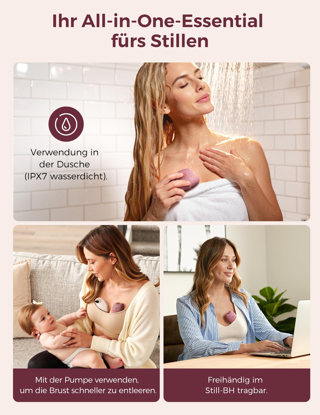 Momcozy A1Pro Stillmassagegerät – tiefe Vibration und schnelles Wärmen zur Linderung von Milchstau und für effizienteres Abpumpen. Mit Memory-Funktion und Schnellladung – ein praktisches Still-Essenti