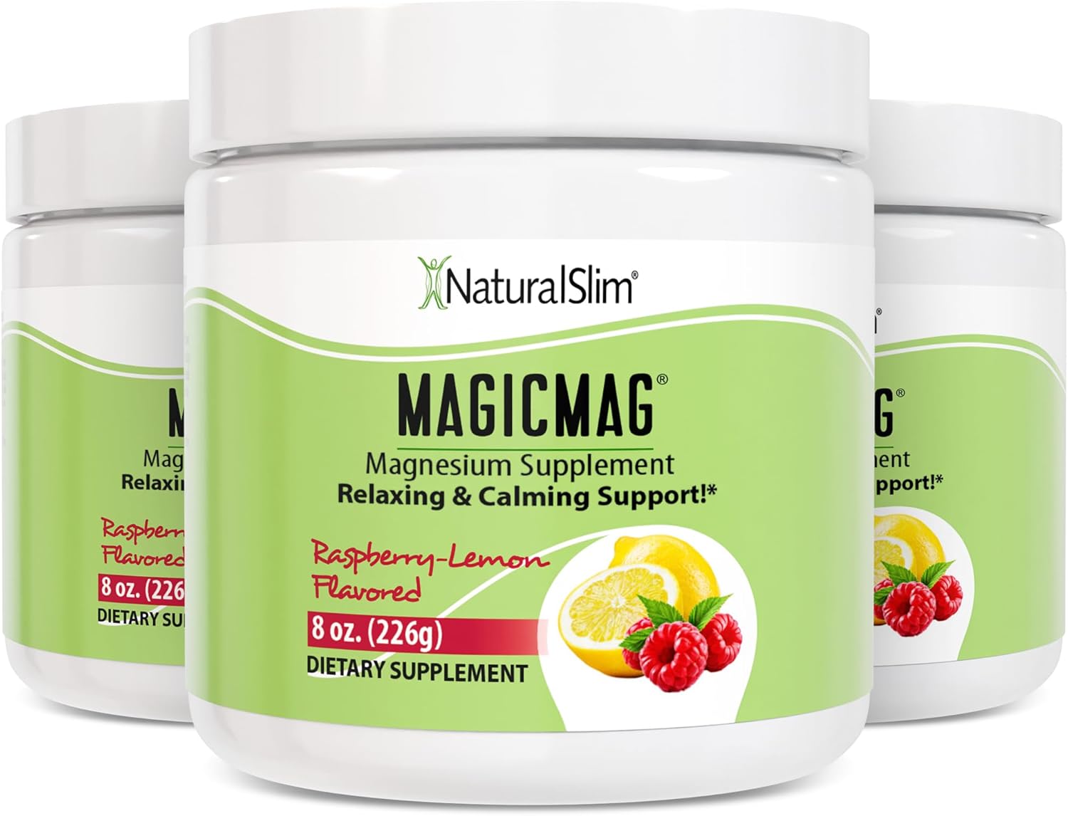 NaturalSlim Magicmag Pure Magnesium Citrate Powder Stress, Constipation, Muscle, Heart Health, and Sleep Support | Raspberry Lemon Magnesium Supplement - 8oz Drink Mix (2 Pack)