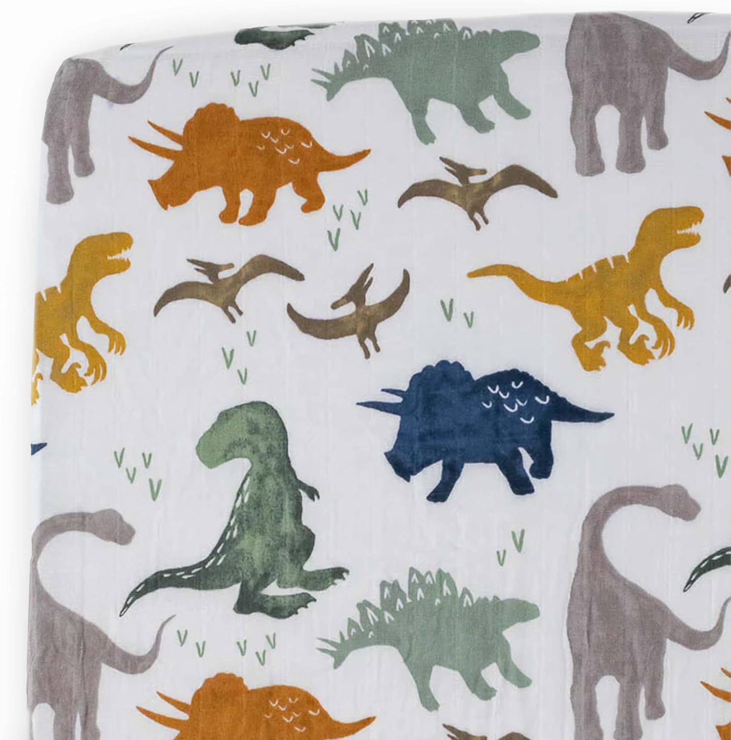Little Unicorn Premium Crib Sheet | Breathable & Super-Soft Muslin Fabric (Dino Friends)