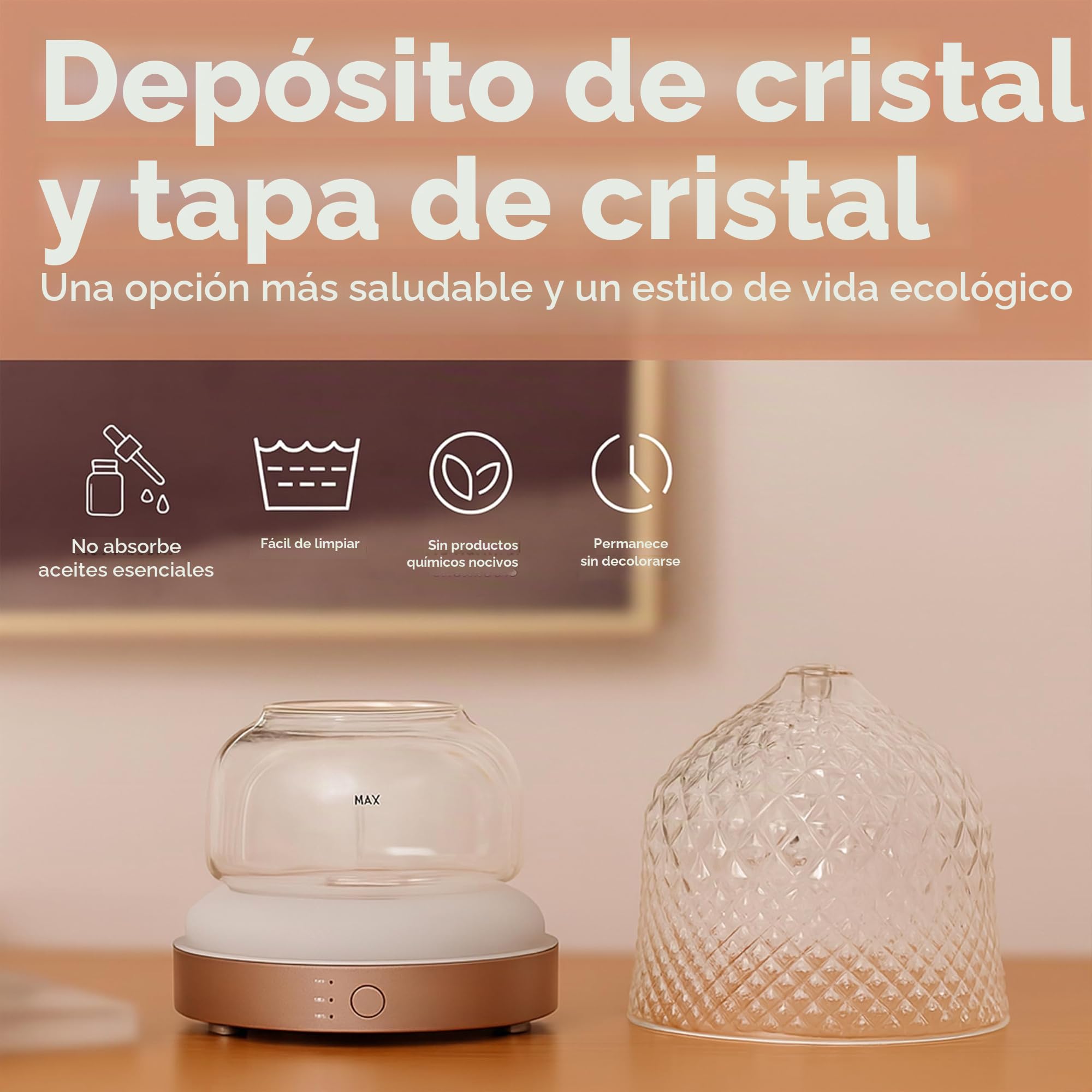 ALMA Difusor y humidificador de aceites Esenciales con depósito de Cristal de 200 ml - aromaterapia Elegante con Vidrio, iluminación LED de Ambiente, 10 Horas de Niebla tranquilizadora (Gold Rose)