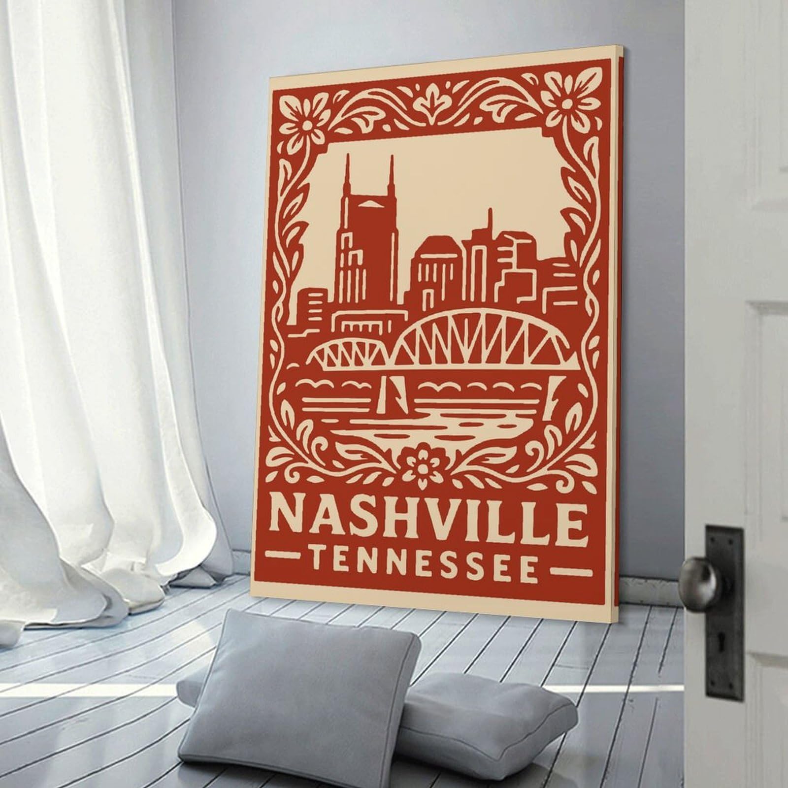 Junmoney Nashville Skyline Vintage Canvas Art Print, 20x30inch(50x75cm), for Office Decor, Home Working Or Creative Rooms, Wall Art That Adds Style to Work Areas