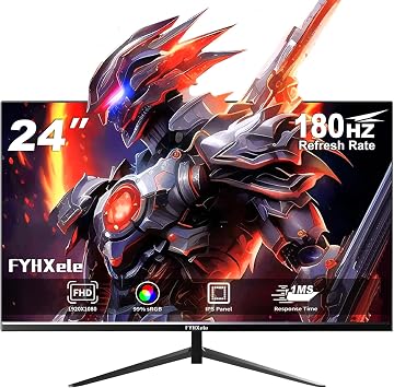FYHXele 24 Inch Gaming Monitor FHD 1080P Fast IPS 180Hz, 165Hz Refresh Rate, 1ms, HDR Computer Monitor, HDMI, DisplayPort, Eye Care for Gamers, Compatible Wall Mountable Installs-Black