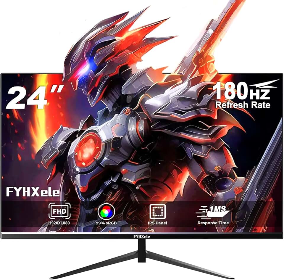 FYHXele Monitor Gamer 24 Polegadas, IPS Full HD, 180Hz, 1ms, Borda Ultra Estreita,280cd/m², HDR, FreeSync/G-Sync | HDMI/DP VESA, Ideal para Home Office, Jogos e Estudos