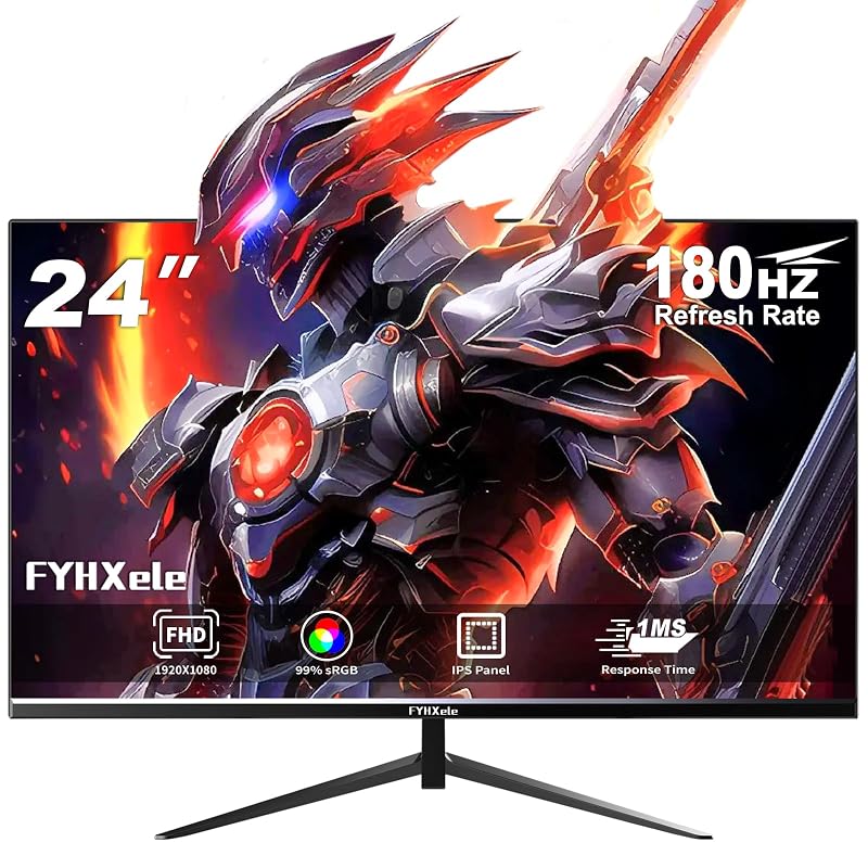 FYHXele Monitor Gamer 24 Polegadas, IPS Full HD, 180Hz, 1ms, Borda Ultra Estreita,280cd/m², HDR, FreeSync/G-Sync | HDMI/DP VESA, Ideal para Home Office, Jogos e Estudos
