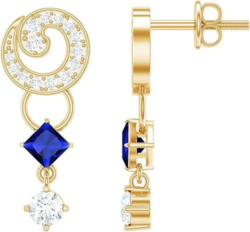 Certified 1 Ct Lab Grown Blue Sapphire Diamond Earrings in Silver, Aaaa Quality,