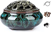 LamDawn Sky Blue Porcelain Incense Burner Censer with Calabash Stick Holder - Handmade Multi-Functional for Resin Cone Coil Incense