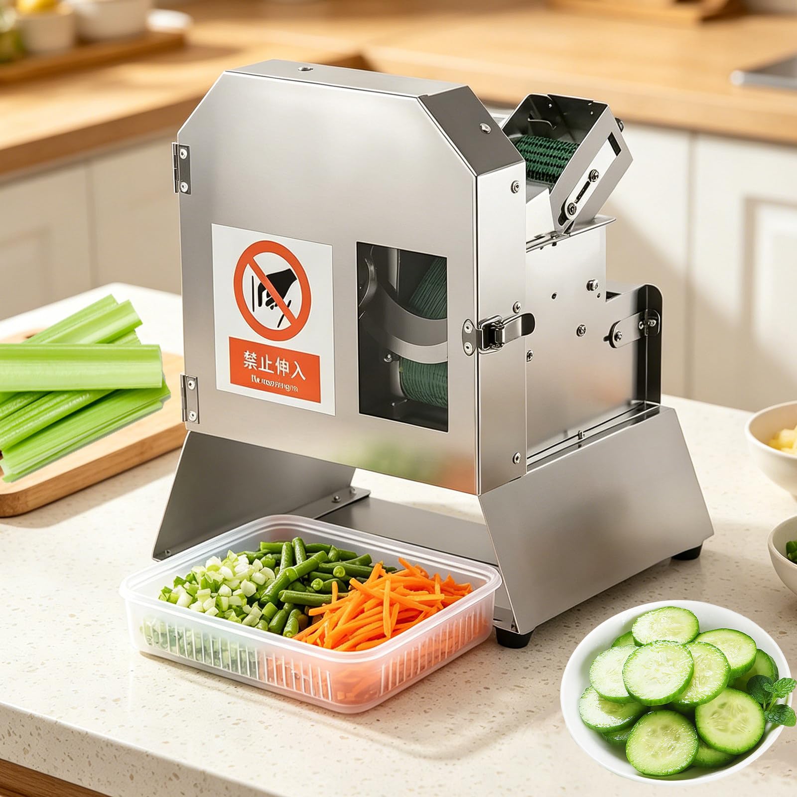 Cortadora eléctrica Comercial de Verduras, rebanadora de Cebolla Verde, con una producción de 180 kg/h y Grosor Ajustable de 1,5 a 35mm para restaurantes y comedores