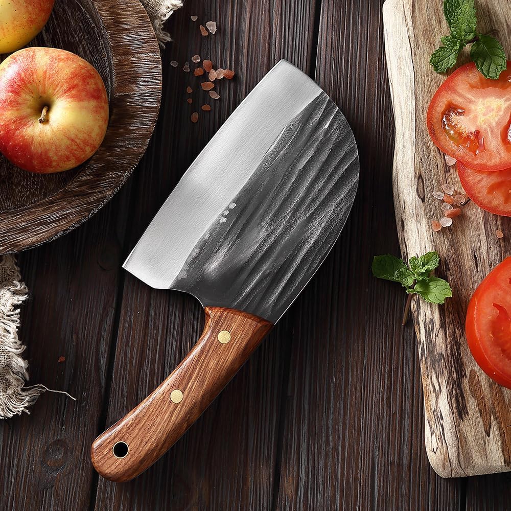 MAYIT Meat Cleaver Knife, Full Tang Kitchen Boning Knife Handmade Forged Butcher Knife Serbian Chef Knife Multi Cleaver For Meat, Fish And Vegetables, MAYiT5475