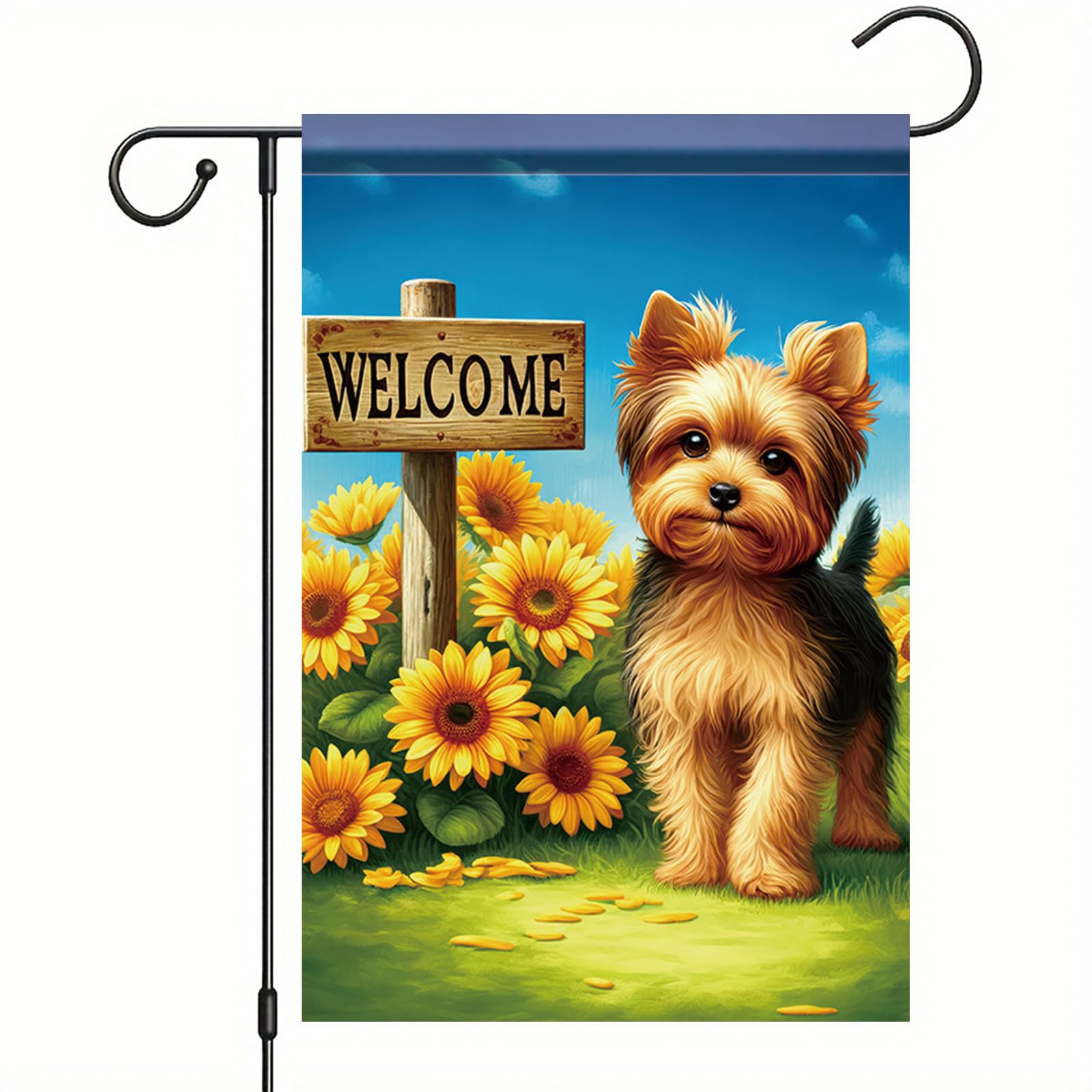 Welcome Garden Flag Medium Schnauzer Dog Garden Flag in the Sunflowers Decor Banner for Spring Summer Double Sided 12 x 18 Inch Lawn Outside Farmhouse Outside Small Yard Flag