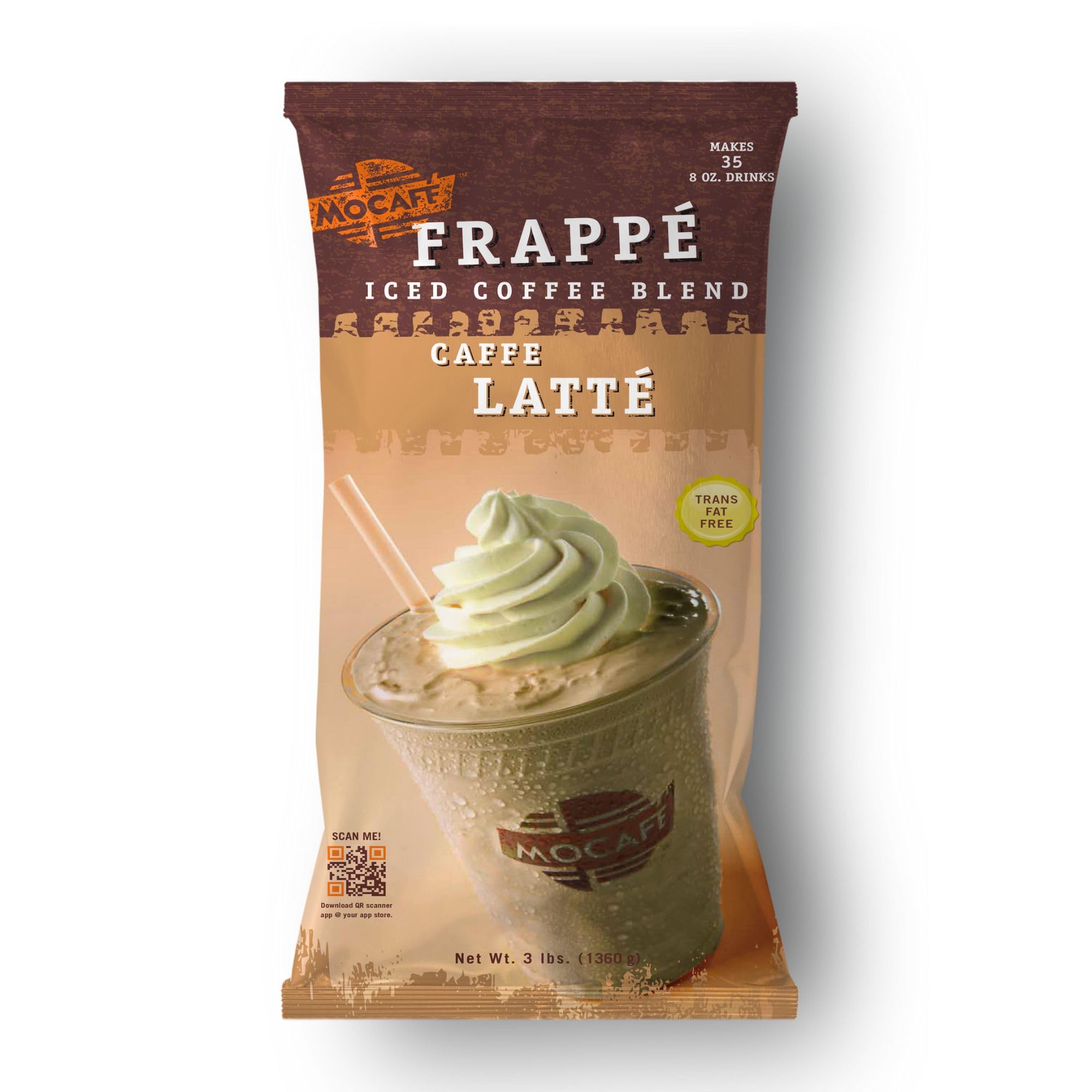 MOCAFE Latte Frappe Mix, Caffe Instant Blended Iced Coffee Powder, used in Cafes, 3lb Buk Bag