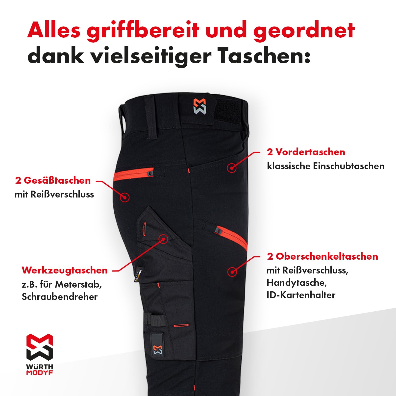 WÜRTH MODYF Bundhose Performance - professionelle Arbeitshose für Herren - Bundhose mit Reflektoren - in den Größen 44-64 in Anthrazit/gelb und weiteren Farben