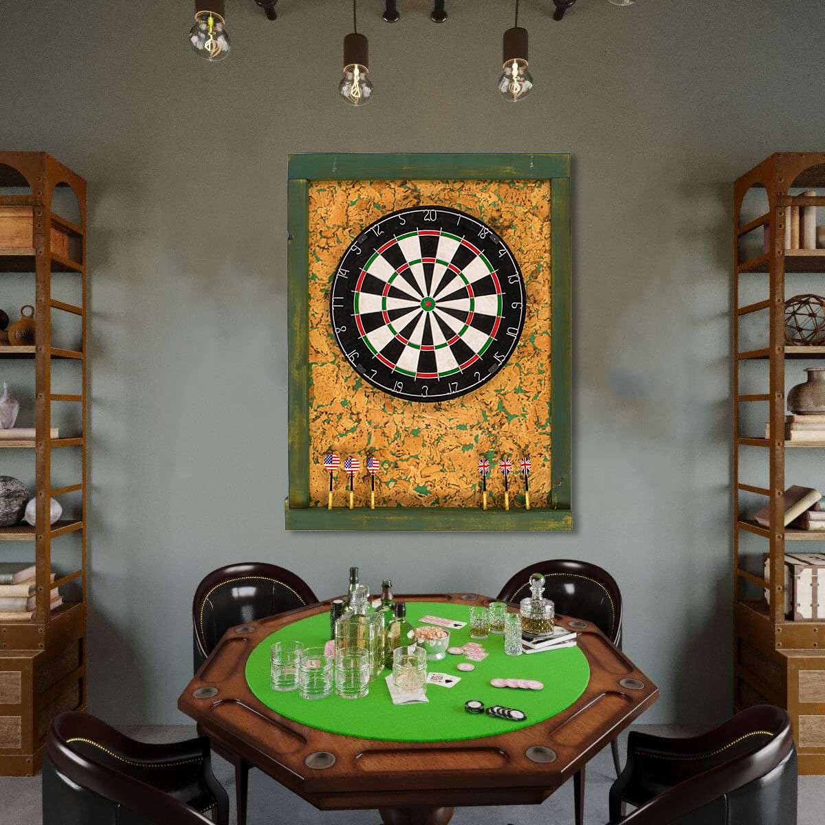 Protezione da parete Premium Dart Surround in legno e sughero (verde)