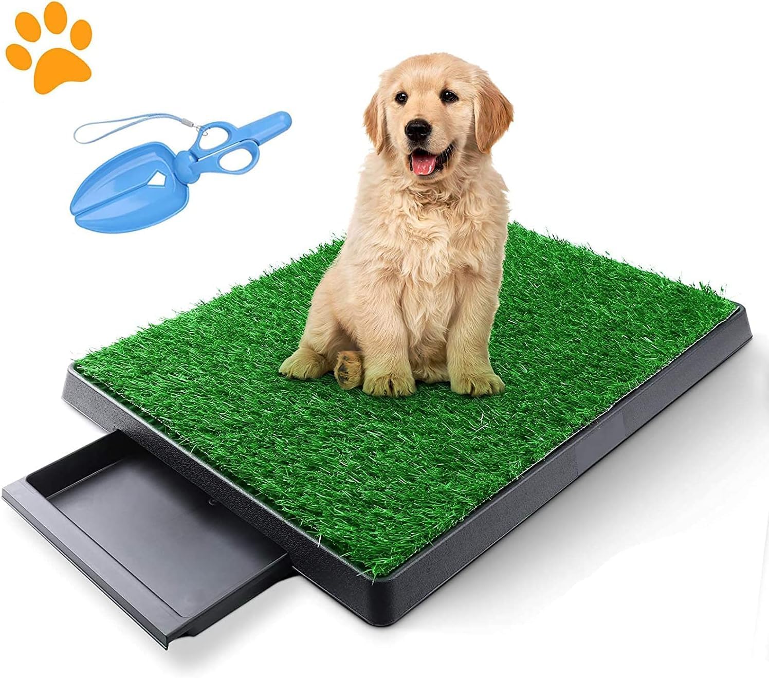 Dog Grass Pad with Tray, Artificial Turf Dog Grass Pee Pad Potty Training for Indoor Outdoor Use, Washable Replacement Potty Mat for Puppy Pet - with Pet Poop Pick-up Tool