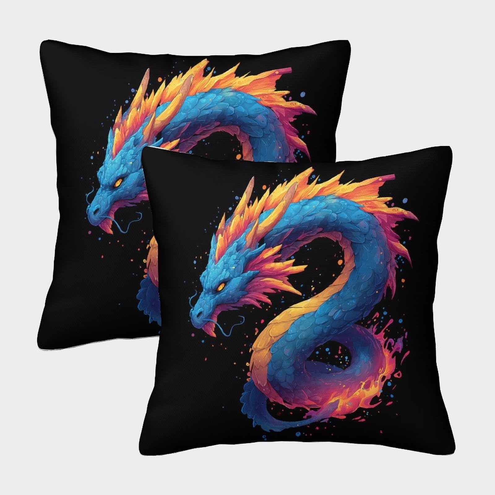 QFVANSIYO 3D Printed Vibrant Dragon Pillowcase Microfiber Bedroom Bedding Decor Dragon Pillow Cover for Adults Teens Soft Breathable 50x50cm