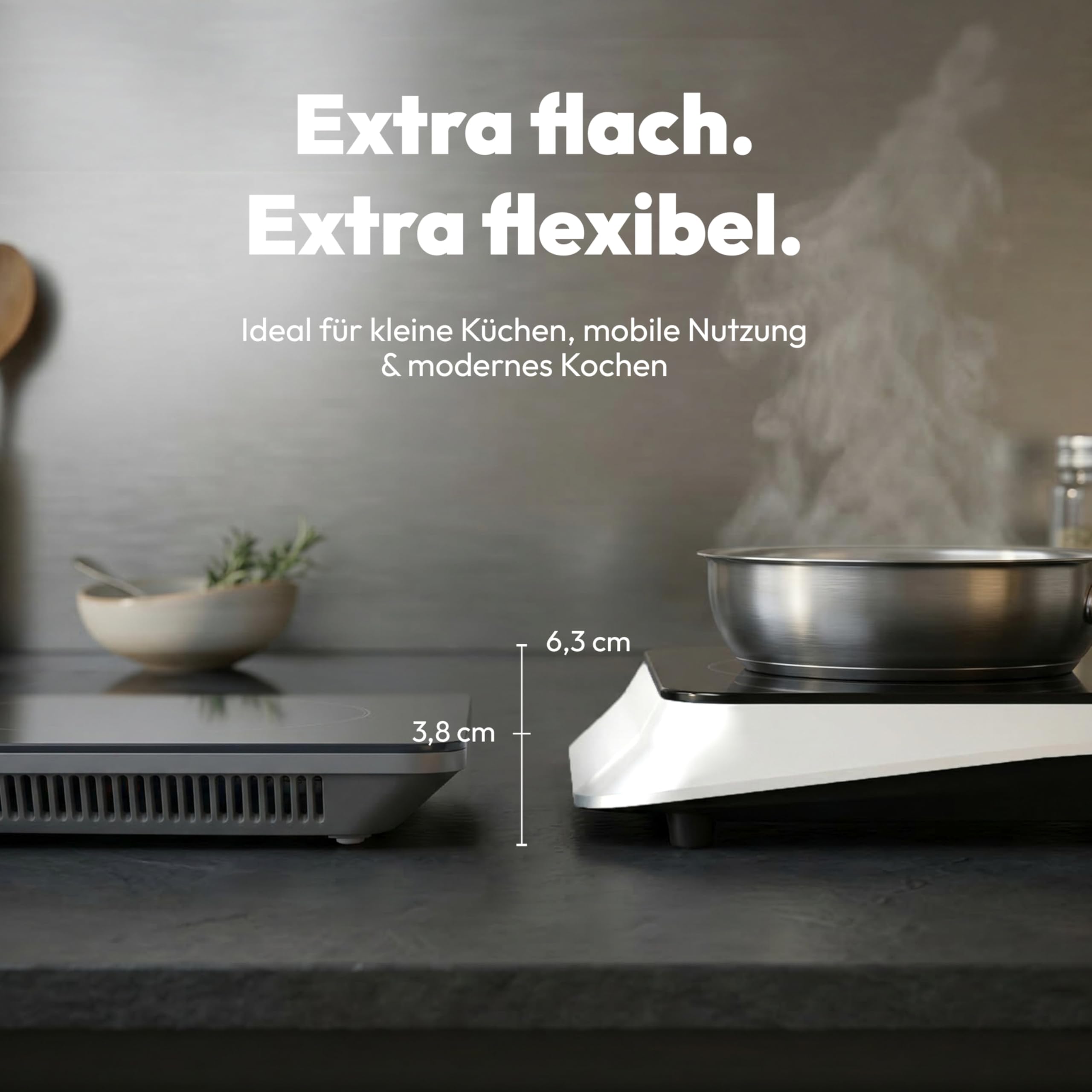 MEDION IC10S Induktionskochplatte, 1 Platte Induktionskochfeld, extra flach, 2100 Watt, 1 Kochplatte, 8 Automatikprogramme und DIY, LED Display, Touchbedienung, Kristallglas-Oberfläche