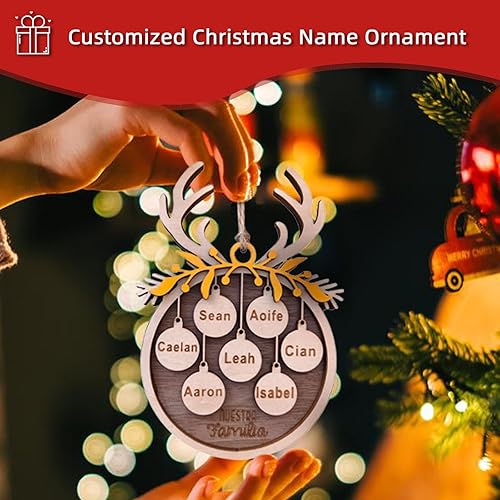 Miniatura 3 de Adorno de Navidad personalizado, adornos de Navidad de madera personalizados, iniciales de nombre grabadas, adorno de recuerdo colgante de árbol