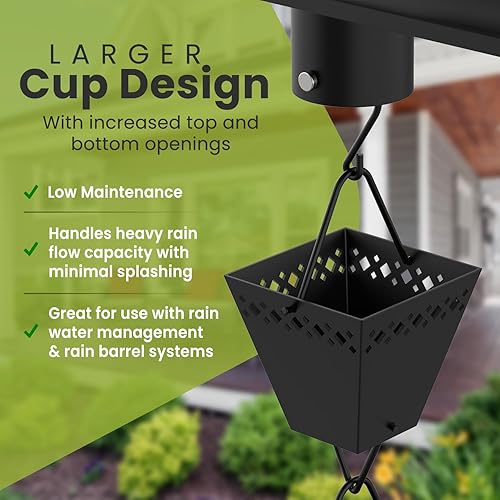 Miniatura 2 de Kit de cadena de lluvia con adaptador y extensión  Cadenas de lluvia con recubrimiento de polvo negro para canaletas de 10 pies  Cadena de lluvia