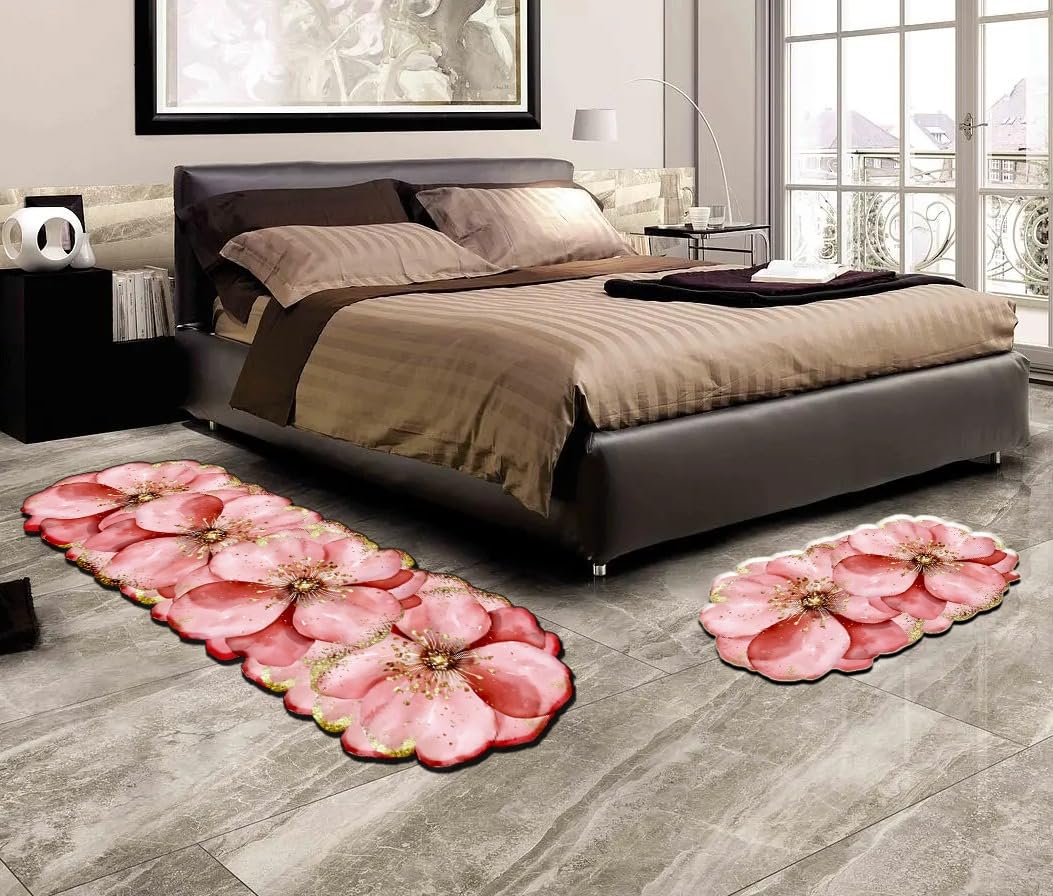 Flower Floor Mat Pink × White Zingaro Buy Floral Rug Artisanal Flower Form Area Mat for Elevated