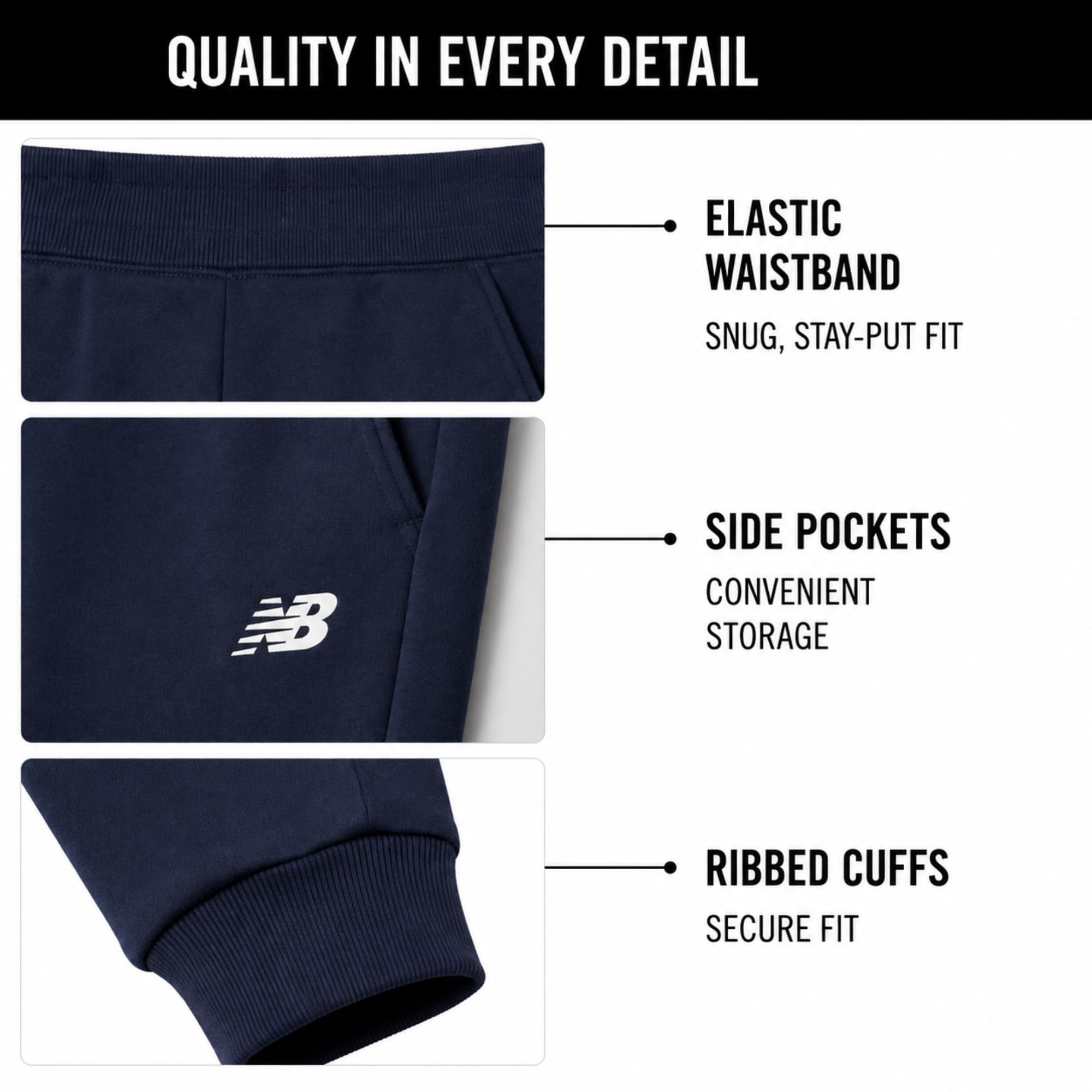 New Balance Pantaloni da jogging da bambino, in pile, con tasche profonde, pantaloni sportivi per ragazzi (8-20)
