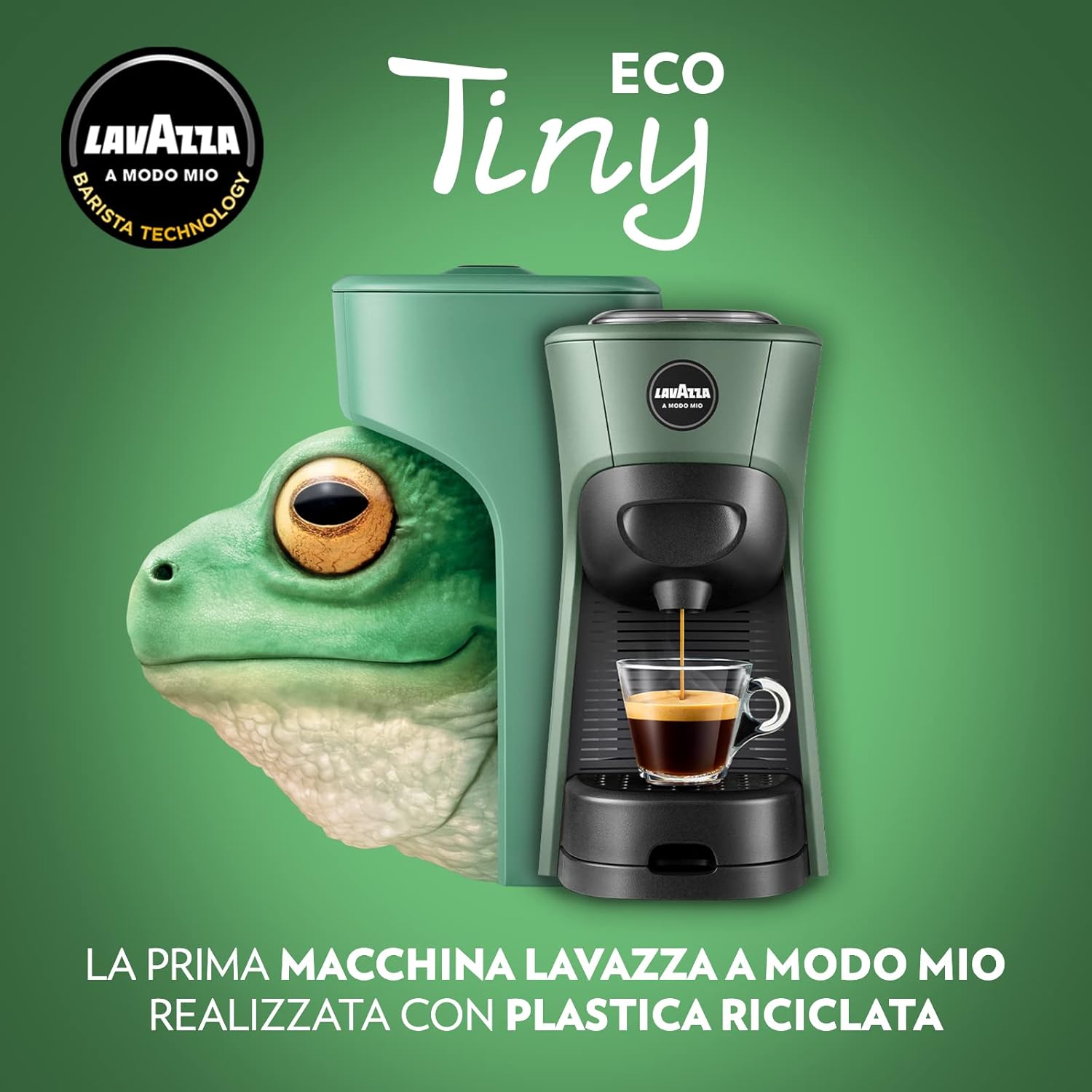 Lavazza, A Modo Mio Macchina per Caffè Tiny Eco Rossa con 64 Capsule Qualità Rossa Incluse, Macchina per Espresso in Plastica Riciclata, 1450 W, 220-240 V, 50/60 Hz, 0.6 Litri