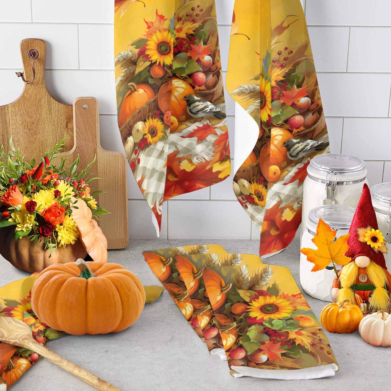 Pumpkin Spice Kitchen Towels Set - Fall Decor Dish Towels 4"x70" Cotton, Leftovers Pattern - View #4
