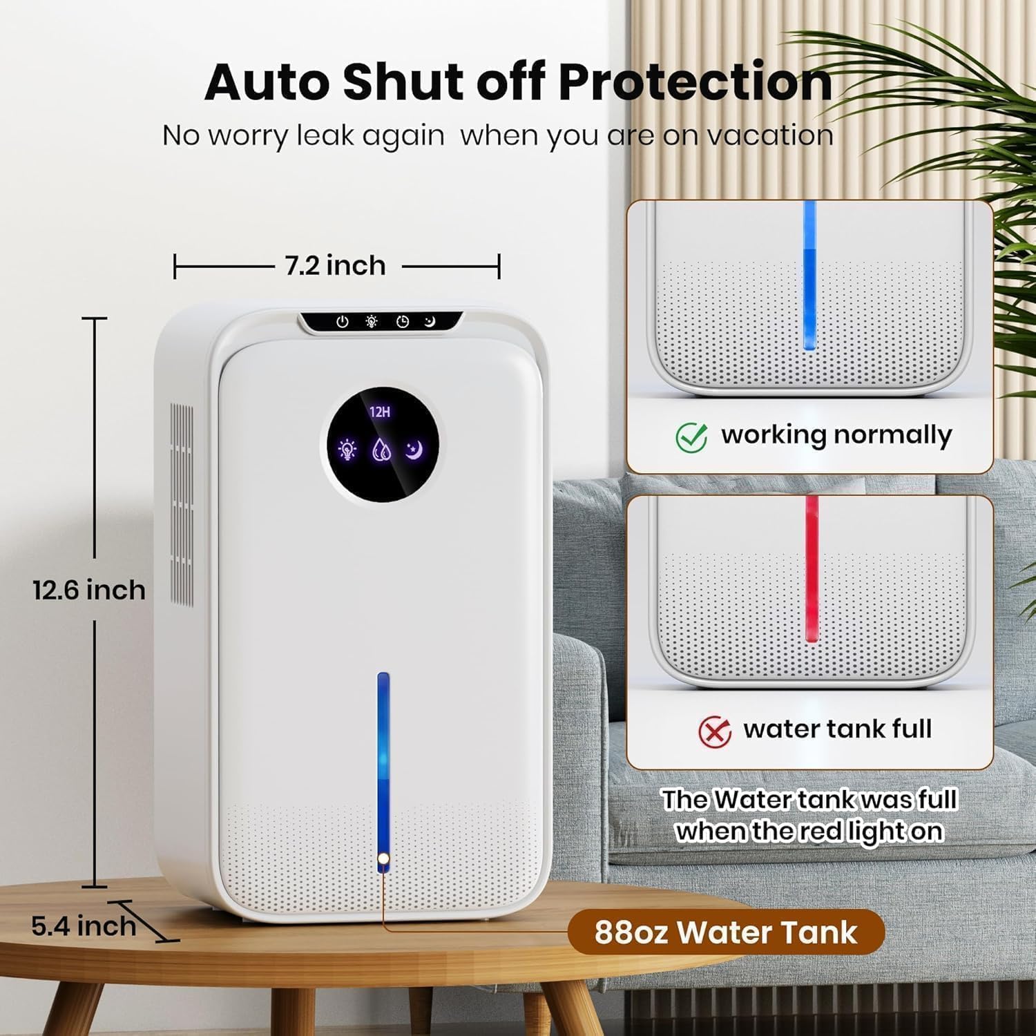 Deumidificatore (2,50 ml) per la casa, piccolo deumidificatore con timer per tubo di scarico (8-12-24 H) ultra silenzioso con modalità sleep spegnimento automatico per camera da letto, bagno, cantina