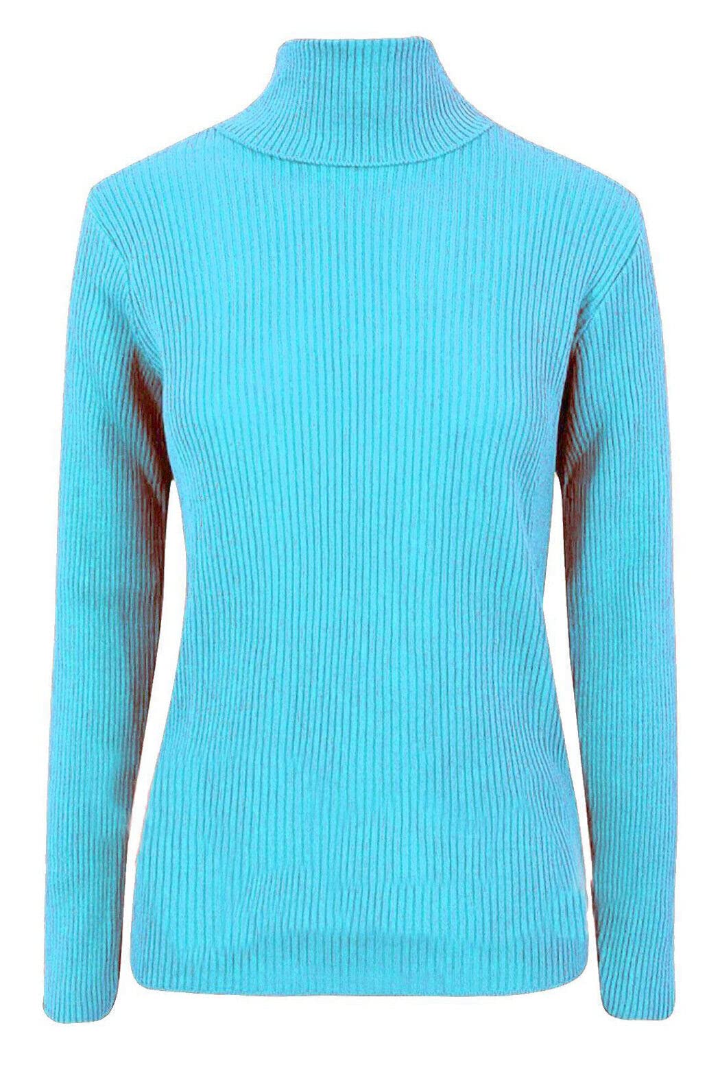 FASHION FAIRIES Womens Polo Turtle Neck Ribbed Jumper Long Sleeve High Polo Neck Top Ladies Winter Warm Sweater Formal Casual Wear Rib Knit Top (Turquoise UK 16-18)