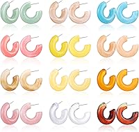 Ecally 12 Pairs Acrylic Hoop Earrings Set for Women - Lightweight Resin Summer Colors, Marble Hoops Party Gifts Jewelry